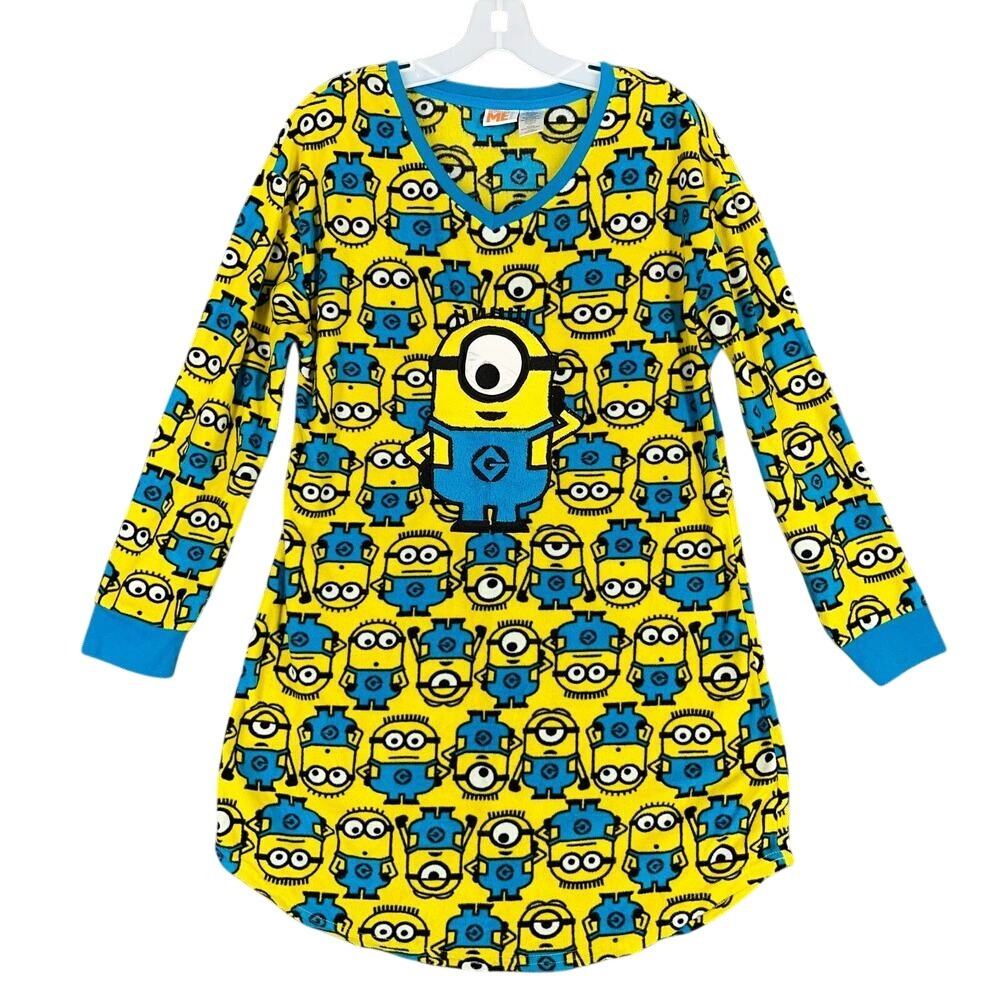 Despicable Me Womens Pajama Shirt Dress‎ Small/Medium Fleece Long Sleeve PJs